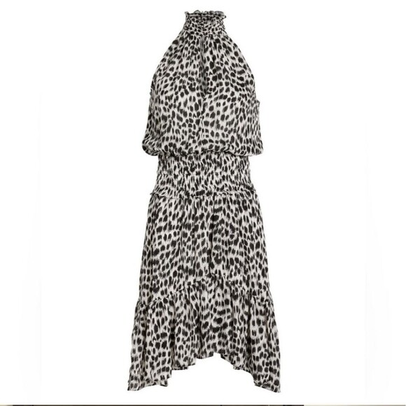 A.L.C Cody Leopard Print Silk Dress Mini Black White High Neck Sleeveless Size 4 - Picture 5 of 8